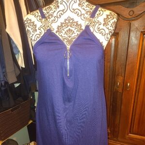 Elegant Blue Dress with Silver Zipper Detail